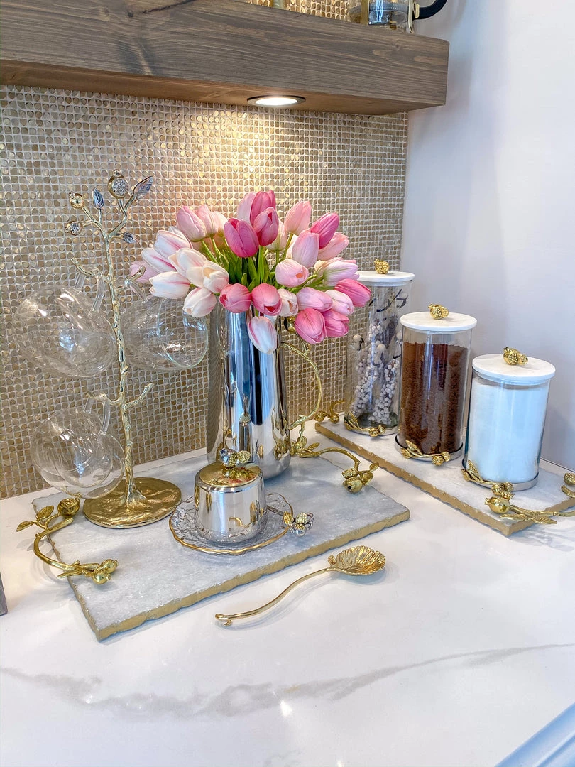 Inspire Me! Home Decor Large Marble Tray With Gold Pomegranate Handles