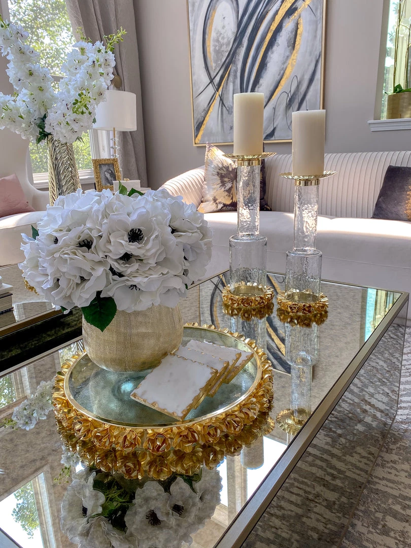 Inspire Me! Home Decor Glass Candle Holder With Gold Metal Floral Details (2 Sizes)