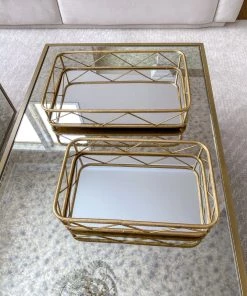 Inspire Me! Home Decor Set Of 2 Gold Mirrored Trays