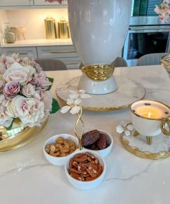 Inspire Me! Home Decor 3 Section Porcelain Dish With White Jeweled Flower Details Gold