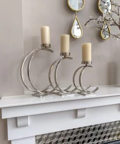 Inspire Me! Home Decor Silver Semi-Circle W/ Marble Top Candle Holder (3 Sizes)