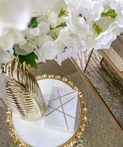 Inspire Me! Home Decor Marble Box With Gold Geometric Design