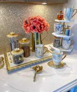 Inspire Me! Home Decor Three Tiered Marble Stand With Gold Inlay