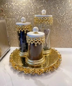 Inspire Me! Home Decor Gold Beaded Canisters W/ Marble Lid (3 Sizes)