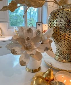 Inspire Me! Home Decor White Ceramic Pitcher With Gold Leaf Handle And Base