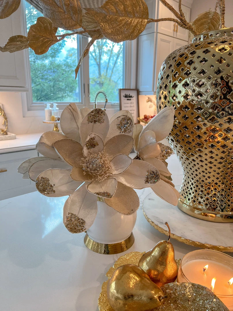 Inspire Me! Home Decor White Ceramic Pitcher With Gold Leaf Handle And Base