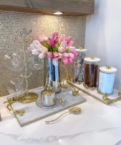 Inspire Me! Home Decor Glass Pomegranate Canisters W/ Marble Lid (3 Sizes)