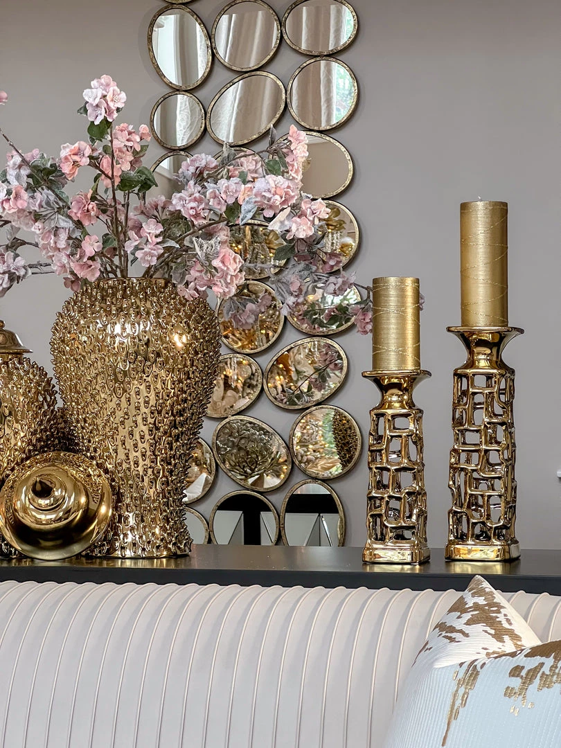 Inspire Me! Home Decor Gold Candle Holder With Dimensional Cut Out Design (2 Sizes)