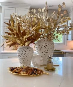 Inspire Me! Home Decor White Leaf Pattern Ginger Jar (2 Sizes)