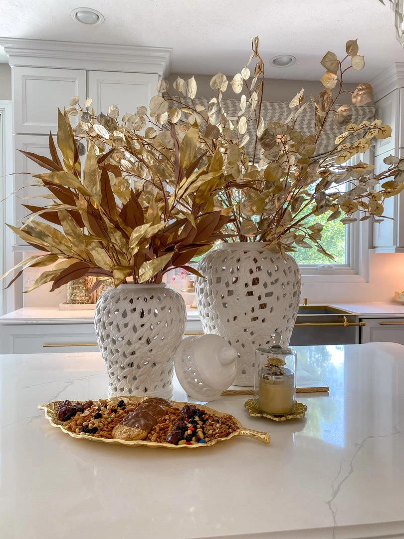 Inspire Me! Home Decor White Leaf Pattern Ginger Jar (2 Sizes)