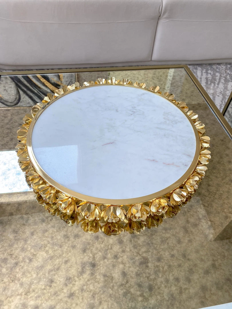 Inspire Me! Home Decor Round Marble Tray With Gold Floral Edge