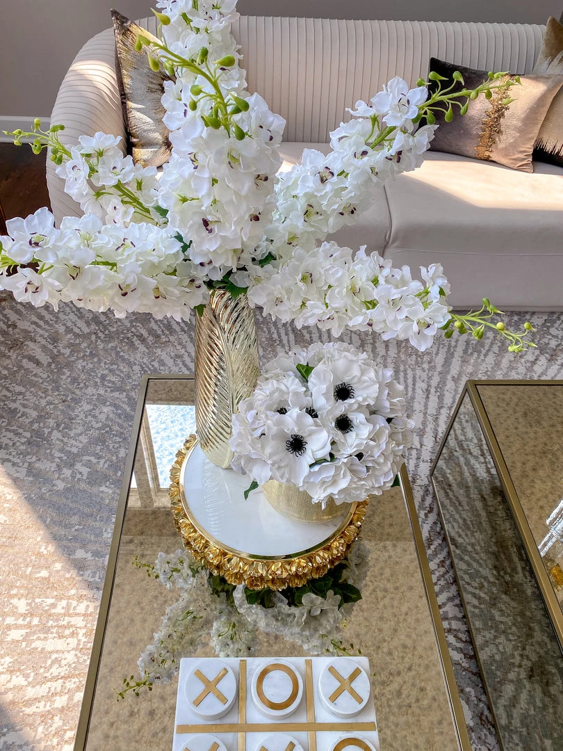 Inspire Me! Home Decor Round Marble Tray With Gold Floral Edge