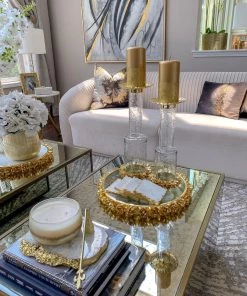 Inspire Me! Home Decor Glass Candle Holder With Gold Metal Floral Details (2 Sizes)