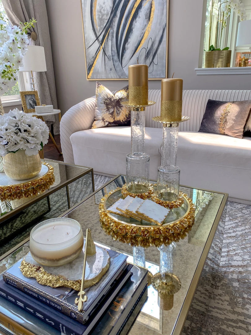 Inspire Me! Home Decor Glass Candle Holder With Gold Metal Floral Details (2 Sizes)