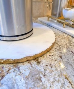 Inspire Me! Home Decor Round Marble Tray With Gold Edge