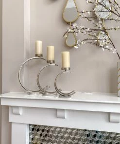 Inspire Me! Home Decor Silver Semi-Circle W/ Marble Top Candle Holder (3 Sizes)