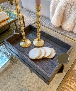 Inspire Me! Home Decor Grey Faux Leather Tray With Abstract Handles (2 Sizes)