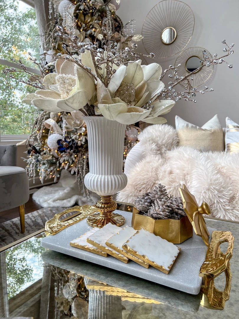 Inspire Me! Home Decor Floral Stems Large White Beaded Magnolia Stem