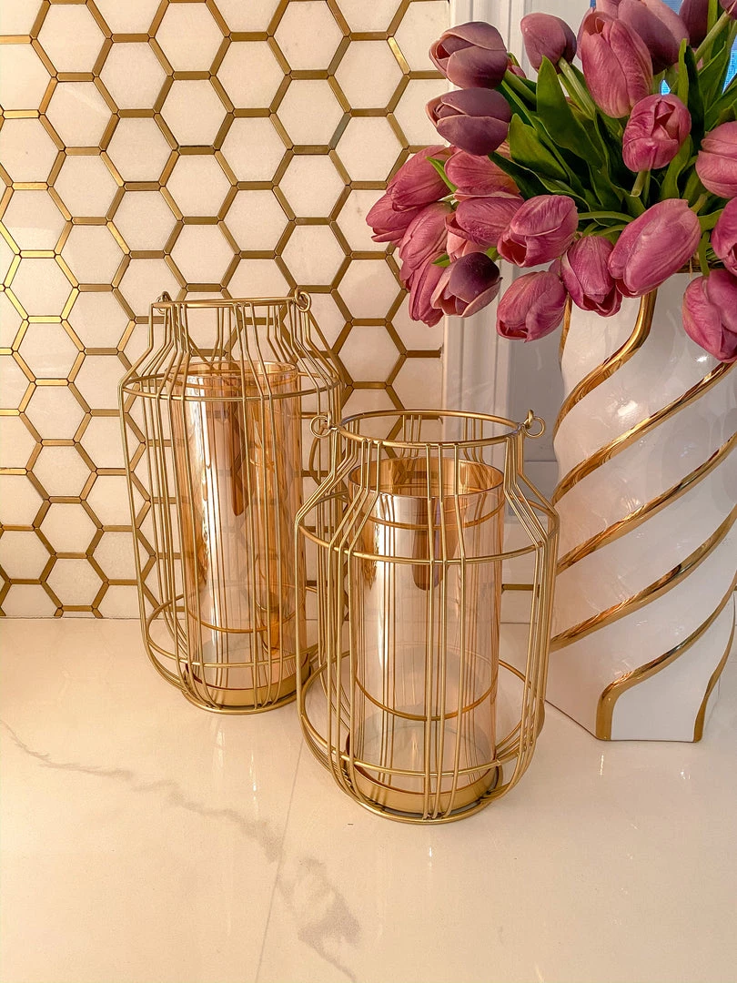 Inspire Me! Home Decor Gold Lantern W/ Amber Glass