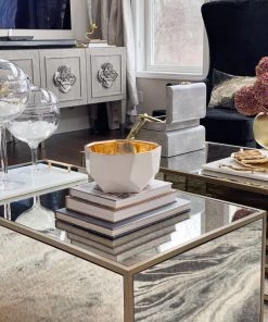 Inspire Me! Home Decor White Geometric Bowl With Gold Metallic Center