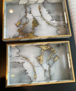 Inspire Me! Home Decor Marble Tray With Gold Edges And Metallic Marble Pattern (2 Sizes)