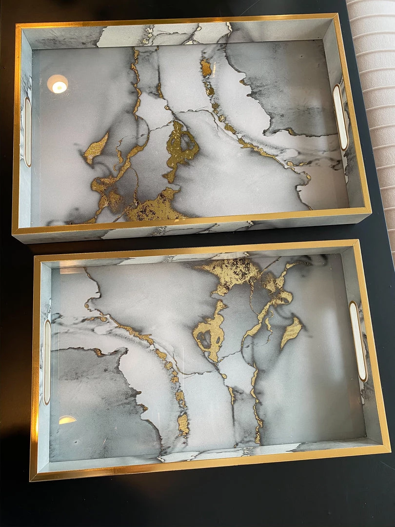 Inspire Me! Home Decor Marble Tray With Gold Edges And Metallic Marble Pattern (2 Sizes)