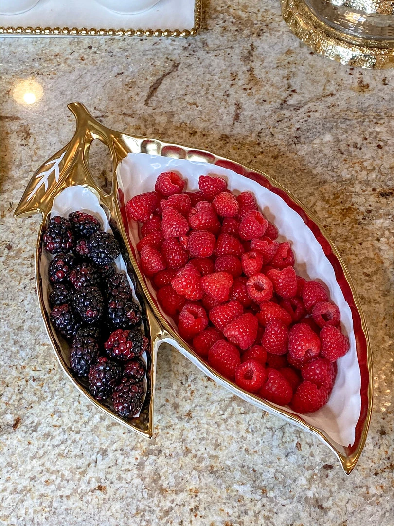 Inspire Me! Home Decor Ceramic Leaf Bowl W/ Gold Detailed Rim (2 Colors)