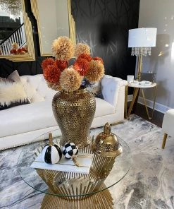 Inspire Me! Home Decor Small Striped Ceramic Pumpkin With Gold Stem