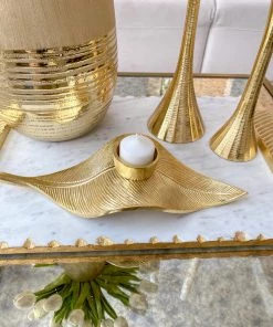 Inspire Me! Home Decor Gold Leaf Tea Light Holder