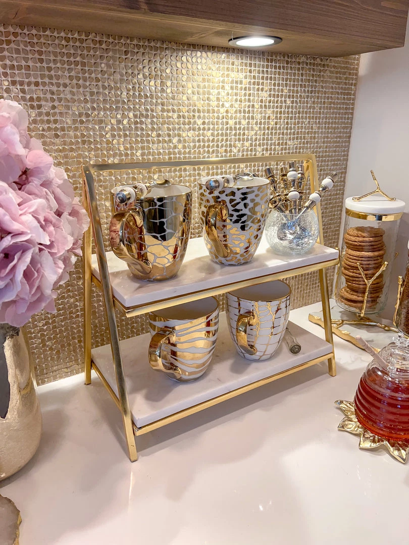 Inspire Me! Home Decor Two Tiered Marble Stand W/ Gold Frame