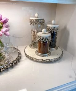 Inspire Me! Home Decor Silver Beaded Canisters W/ Marble Lid (3 Sizes)