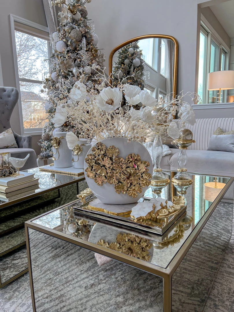 Inspire Me! Home Decor White Vase With Gold Floral Design