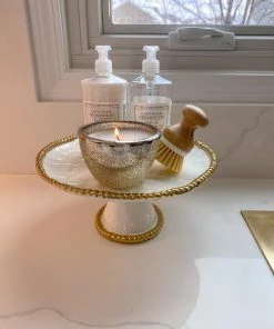 Inspire Me! Home Decor Gold And White Beaded Cake Stand