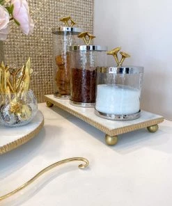 Inspire Me! Home Decor White Marble Tray W/ Gold Textured Edge (2 Size)