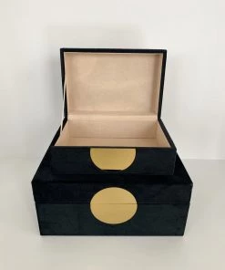 Inspire Me! Home Decor Set Of 2 Velvet Black Boxes With Gold Circle