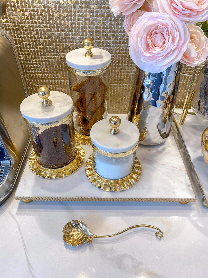 Inspire Me! Home Decor Gold Ripple Canister W/ Marble Lid (3 Sizes)