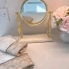 Inspire Me! Home Decor Round Table Mirror With Leaf Design Border And Marble Base (2 Colors) Gold