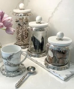 Inspire Me! Home Decor Marble & Silver Hammered Canisters
