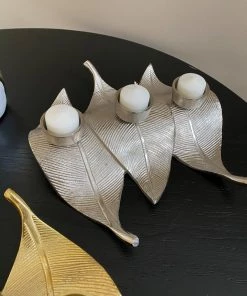 Inspire Me! Home Decor Silver Triple Leaf Tea Light Holder