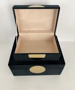 Inspire Me! Home Decor Set Of 2 Velvet Black Boxes With Gold Circle