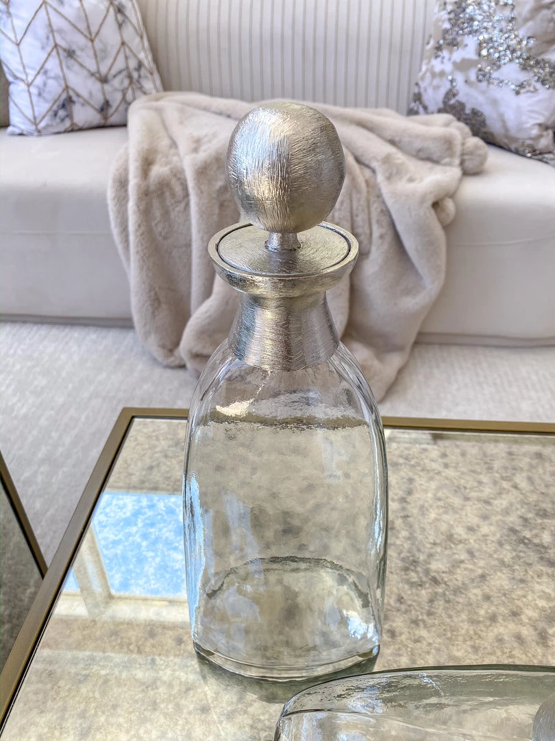 Inspire Me! Home Decor Glass Bottle With Silver Ball Stopper (2 Sizes)