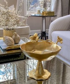 Inspire Me! Home Decor Gold Floral Bowl On Pedestal