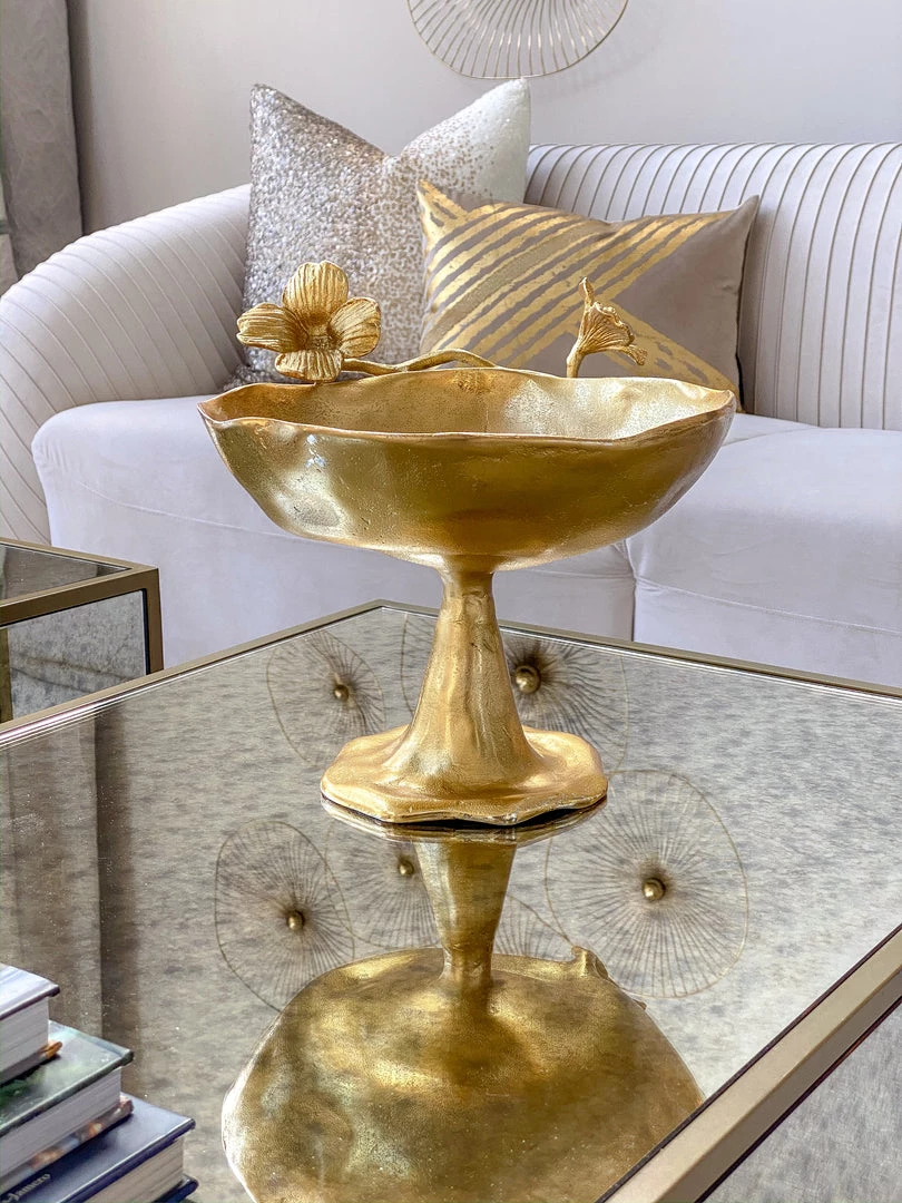 Inspire Me! Home Decor Gold Floral Bowl On Pedestal
