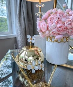 Inspire Me! Home Decor Round Dish With Cover And White Jeweled Flower Details (2 Colors)