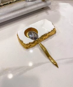Inspire Me! Home Decor Gold And White Enameled Metal Tea Spoon Rest