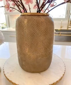 Inspire Me! Home Decor Ceramic Large Grey Vase W/ Gold Raised Design