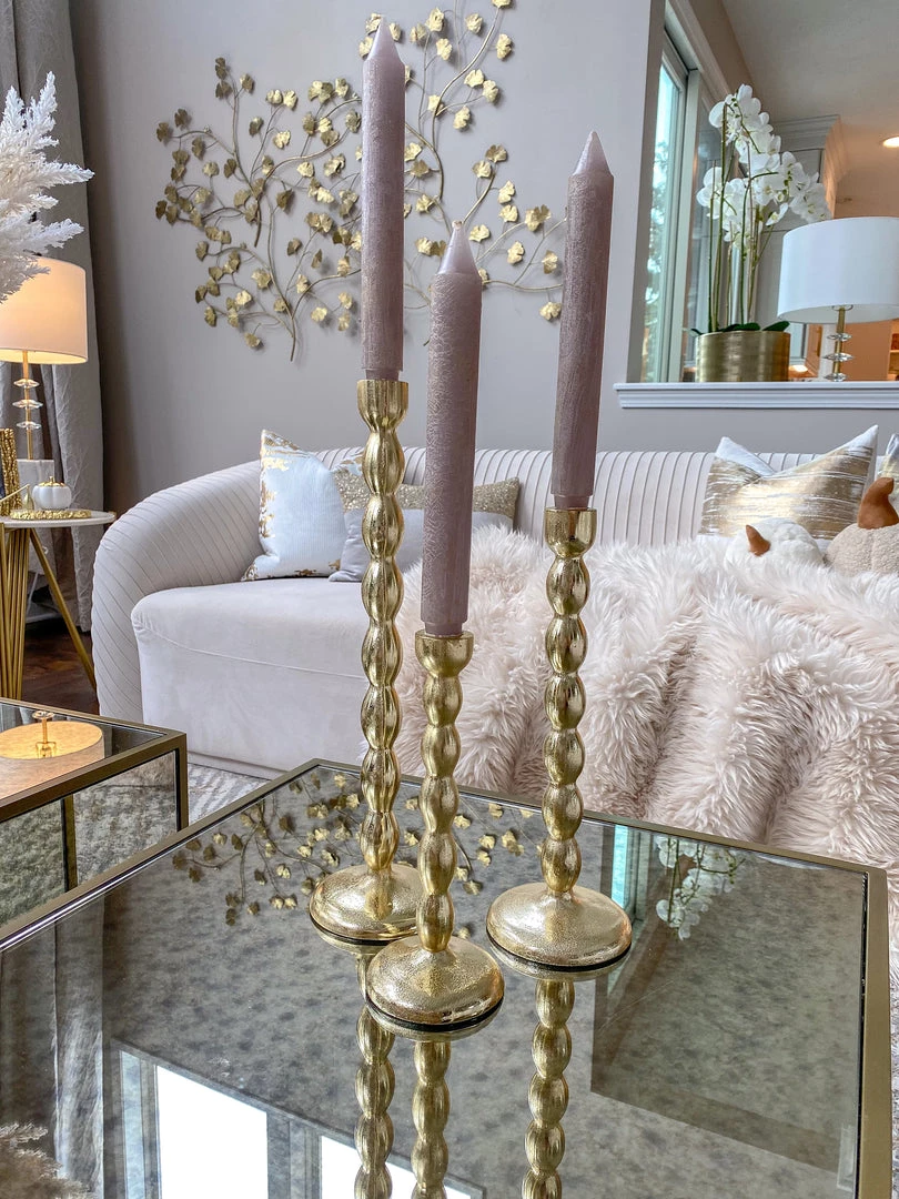Inspire Me! Home Decor Gold Bead Design Candle Stick (3 Sizes)