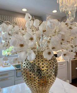 Inspire Me! Home Decor White And Gold Magnolia Stem
