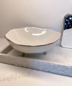 Inspire Me! Home Decor Silver And White Footed Bowl