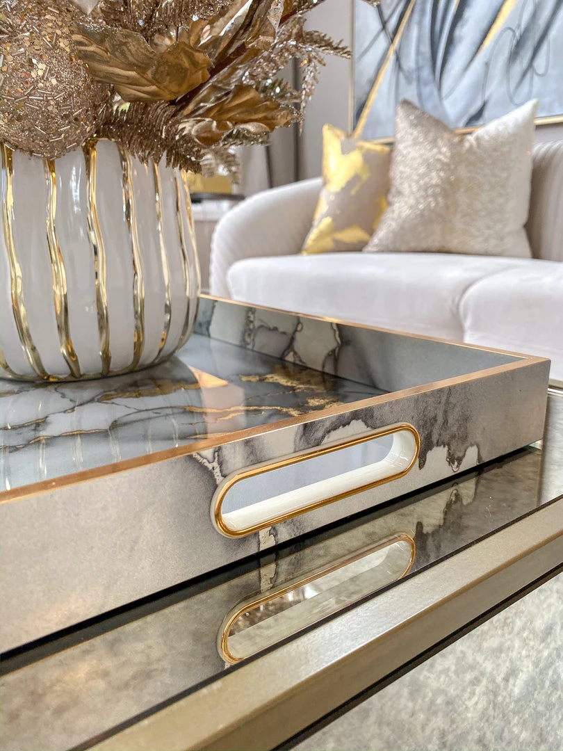 Inspire Me! Home Decor Marble Tray With Gold Edges And Metallic Marble Pattern (2 Sizes)